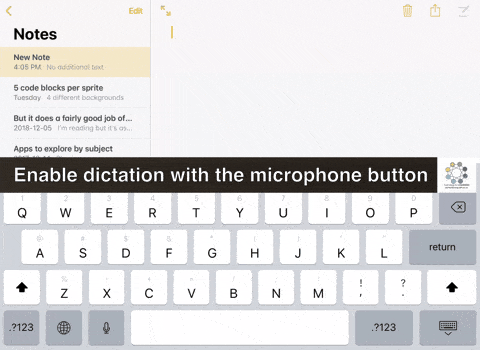 Demonstrating how dictation works on iPad within the Notes app.